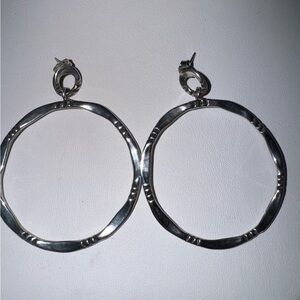 (SOLD) Vintage Sterling Large Hoop Native American Etched Earrings - Marked DF